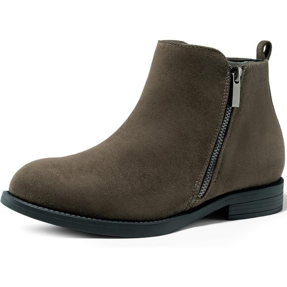 Women's Khaki Ankle Boots Short Flat Low Heel Dress Chelsea Casual Classic - Picture 1 of 9